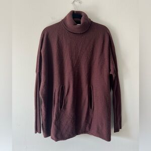 Garnet Hill Merino Wool Cashmere Turtleneck Sweater Tunic with Pockets Brown M